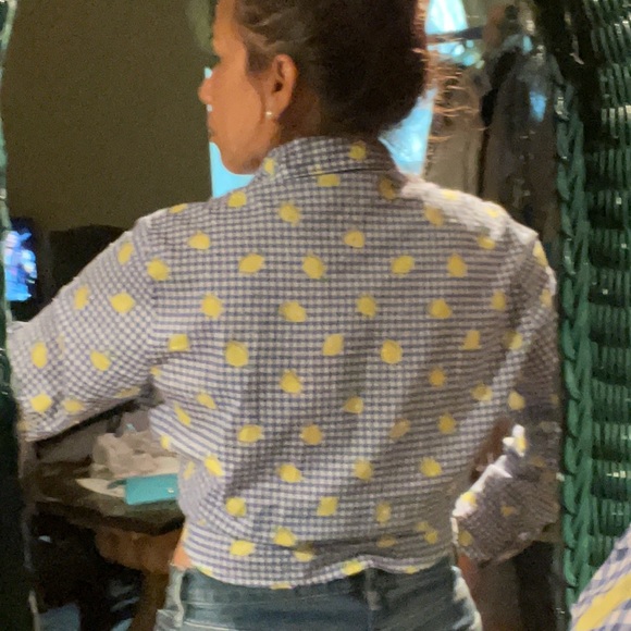 Draper’s & Damon’s petites blue plaid button/lemon - Picture 4 of 5